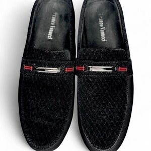 Black Loafers with Red Detailing